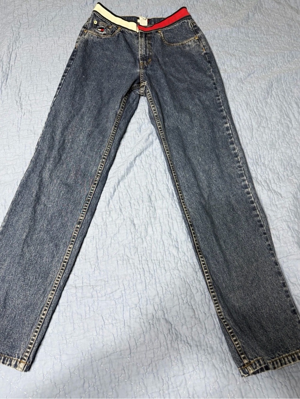 Tommy Hilfiger Straight Jean in Dark Denim with Red & Cream Waistband